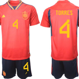 Men's Spain #4 Torres Red Home Soccer Jersey Suit