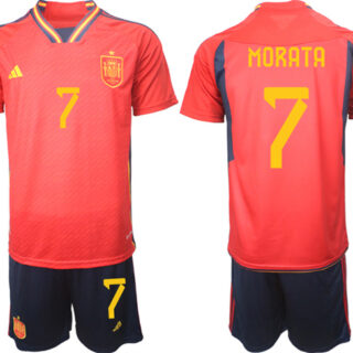 Men's Spain #7 Morata Red Home Soccer Jersey Suit