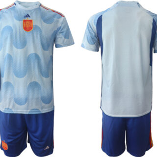 Men's Spain Custom Blue Away Soccer Jersey Suit