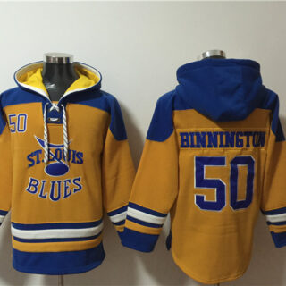 Men's St. Louis Blues #50 Jordan Binnington Yellow Ageless Must-Have Lace-Up Pullover Hoodie