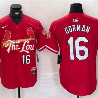 Men's St. Louis Cardinals #16 Nolan Gorman Red 2024 City Connect Stitched Baseball Jersey