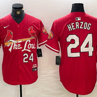 Men's St. Louis Cardinals #24 Whitey Herzog Red 2024 City Connect Limited Stitched Baseball Jersey