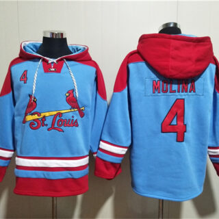Men's St.Louis Cardinals #4 Yadier Molina Blue Ageless Must-Have Lace-Up Pullover Hoodie