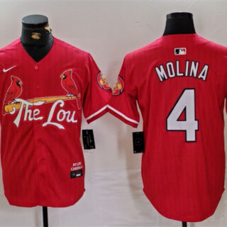 Men's St. Louis Cardinals #4 Yadier Molina Red 2024 City Connect Stitched Baseball Jersey