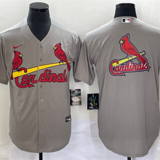Men's St. Louis Cardinals Grey Big Team Logo In Back Cool Base Stitched Jersey