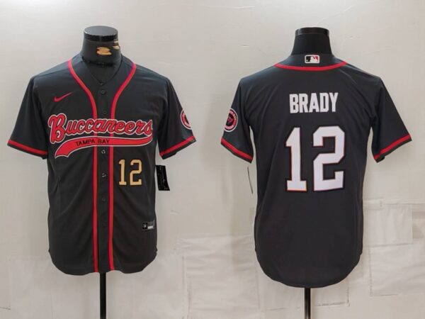 Men's Tampa Bay Buccaneers #12 Tom Brady Black Cool Base Stitched Baseball Jerseys