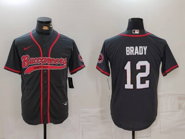 Men's Tampa Bay Buccaneers #12 Tom Brady Black Cool Base Stitched Baseball Jerseys