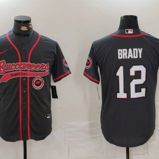 Men's Tampa Bay Buccaneers #12 Tom Brady Black Cool Base Stitched Baseball Jersey
