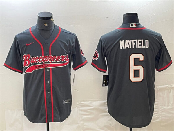 Men's Tampa Bay Buccaneers #6 Baker Mayfield Grey Cool Base Stitched Baseball Jersey