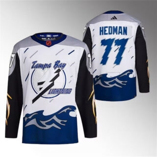 Men's Tampa Bay Lightning #77 Victor Hedman White 2022-23 Reverse Retro Stitched Jersey