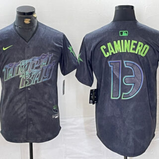 Men's Tampa Bay Rays #13 Junior Caminero Charcoal 2024 City Connect Limited Stitched Jerseys
