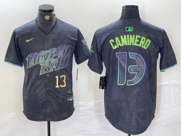 Men's Tampa Bay Rays #13 Junior Caminero Charcoal 2024 City Connect Limited Stitched Jerseys