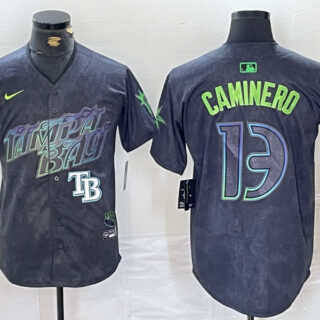Men's Tampa Bay Rays #13 Junior Caminero Charcoal 2024 City Connect Limited Stitched Jerseys