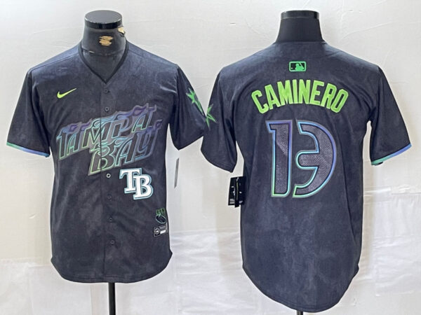 Men's Tampa Bay Rays #13 Junior Caminero Charcoal 2024 City Connect Limited Stitched Jerseys