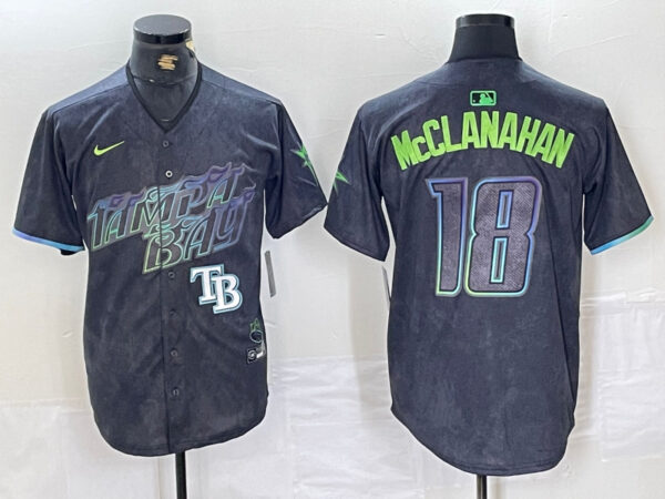 Men's Tampa Bay Rays #18 Shane McClanahan Charcoal 2024 City Connect Limited Stitched Baseball Jersey