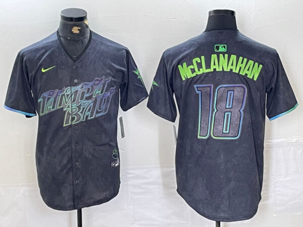 Men's Tampa Bay Rays #18 Shane McClanahan Charcoal 2024 City Connect Limited Stitched Baseball Jersey