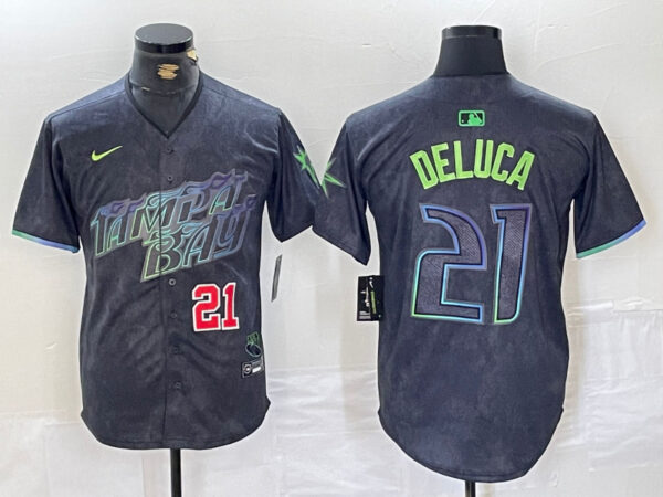 Men's Tampa Bay Rays #21 Jonny DeLuca Charcoal 2024 City Connect Limited Stitched jerseys