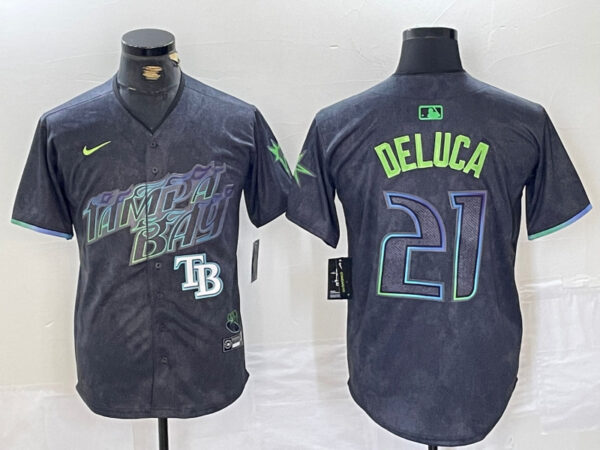 Men's Tampa Bay Rays #21 Jonny DeLuca Charcoal 2024 City Connect Limited Stitched Jerseys