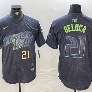 Men's Tampa Bay Rays #21 Jonny DeLuca Charcoal 2024 City Connect Limited Stitched Jerseys