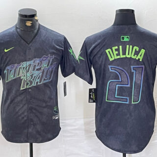 Men's Tampa Bay Rays #21 Jonny DeLuca Charcoal 2024 City Connect Limited Stitched Jerseys
