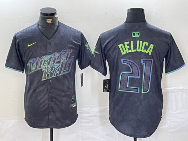 Men's Tampa Bay Rays #21 Jonny DeLuca Charcoal 2024 City Connect Limited Stitched Jerseys