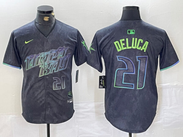 Men's Tampa Bay Rays #21 Jonny DeLuca Charcoal 2024 City Connect Limited Stitched Jerseys