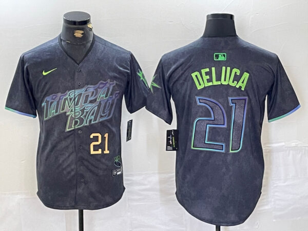 Men's Tampa Bay Rays #21 Jonny DeLuca Charcoal 2024 City Connect Limited Stitched Jerseys