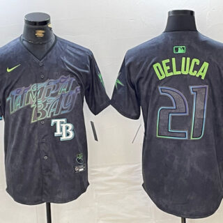 Men's Tampa Bay Rays #21 Jonny DeLuca Charcoal 2024 City Connect Limited Stitched Jerseys