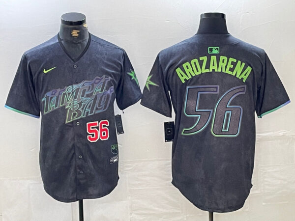 Men's Tampa Bay Rays #56 Randy Arozarena Charcoal 2024 City Connect Limited Stitched Baseball Jersey