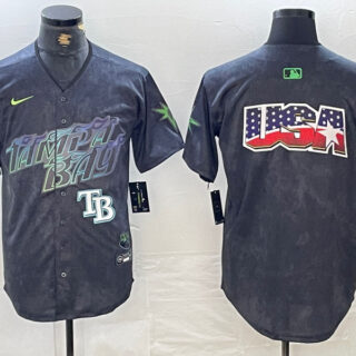 Men's Tampa Bay Rays Team Big Logo Charcoal 2024 City Connect Limited Stitched Baseball Jersey