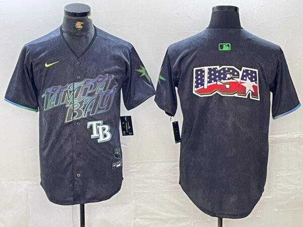 Men's Tampa Bay Rays Team Big Logo Charcoal 2024 City Connect Limited Stitched Baseball Jersey