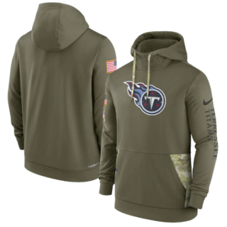 Men's Tennessee Titans 2022 Olive Salute To Service Therma Performance Pullover Hoodie