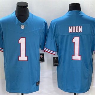 Men's Tennessee Titans #1 Warren Moon Light Blue 2023 F.U.S.E. Vapor Limited Throwback Stitched Football Jersey