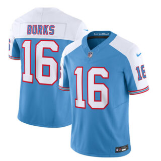 Men's Tennessee Titans #16 Treylon Burks Blue White 2023 F.U.S.E. Vapor Limited Throwback Stitched Football Jersey
