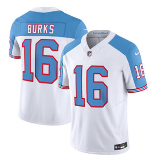 Men's Tennessee Titans #16 Treylon Burks White Blue 2023 F.U.S.E. Vapor Limited Throwback Stitched Football Jersey