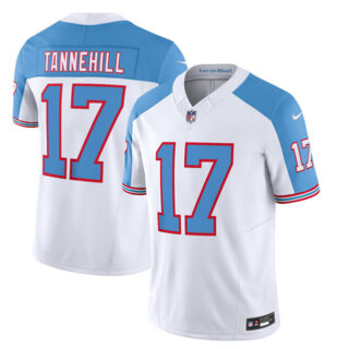 Men's Tennessee Titans #17 Ryan Tannehill White Blue 2023 F.U.S.E. Vapor Limited Throwback Stitched Football Jersey