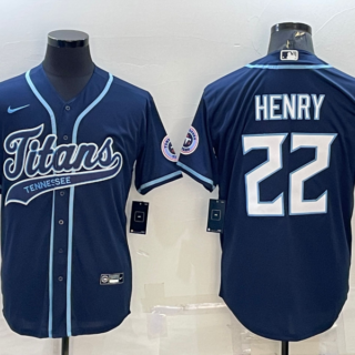 Men's Tennessee Titans #22 Derrick Henry Navy With Patch Cool Base Stitched Baseball Jersey