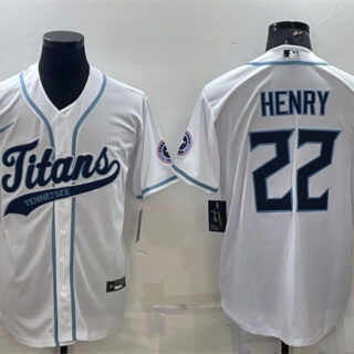 Men's Tennessee Titans #22 Derrick Henry White With Patch Cool Base Stitched Baseball Jersey