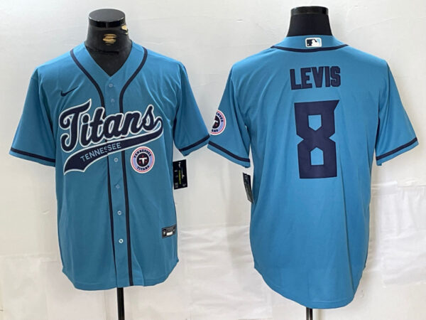 Men's Tennessee Titans #8 Will Levis Blue With Patch Cool Base Stitched Baseball Jerseys