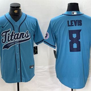 Men's Tennessee Titans #8 Will Levis Blue With Patch Cool Base Stitched Baseball Jersey