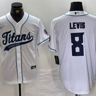Men's Tennessee Titans #8 Will Levis White With Patch Cool Base Stitched Baseball Jersey