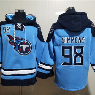 Men's Tennessee Titans #98 Jeffery Simmons Blue Lace-Up Pullover Hoodie