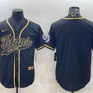 Men's Tennessee Titans Blank Black Gold With Patch Cool Base Stitched Baseball Jersey