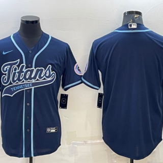 Men's Tennessee Titans Blank Navy With Patch Cool Base Stitched Baseball Jersey