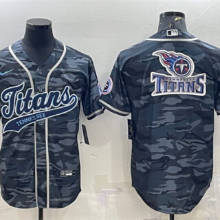 Men's Tennessee Titans Grey Camo Team Big Logo With Patch Cool Base Stitched Baseball Jersey