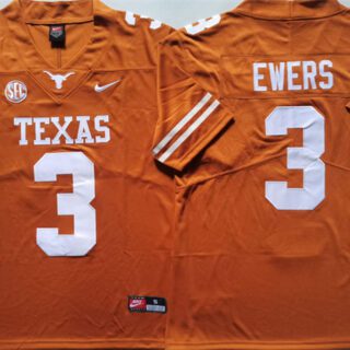 Men's Texas Longhorns #3 Quinn Ewers Orange Stitched Jersey
