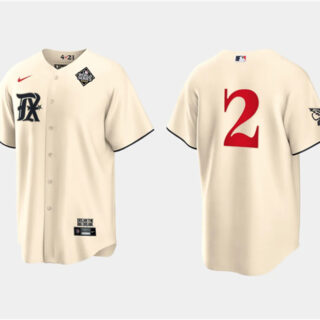 Men's Texas Rangers #2 Marcus Semien Cream 2023 World Series City Connect Stitched Baseball Jersey