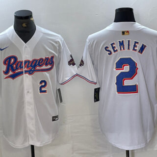 Men's Texas Rangers #2 Marcus Semien White Gold Cool Base Stitched Baseball Jersey