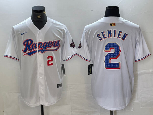 Men's Texas Rangers #2 Marcus Semien White Gold Cool Base Stitched Baseball Jersey