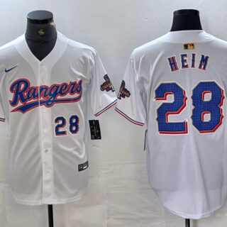 Men's Texas Rangers #28 Jonah Heim White Gold Cool Base Stitched Baseball Jersey